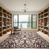 Ornate Red Scroll Floral Area Rug