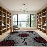 Vintage Grey Rose Burst Floral Area Rug