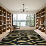 Black Gold Wavy Abstract Area Rug
