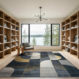 Modern Geometric Grey Rug with Gold Accents