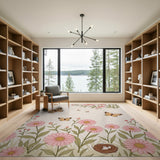 Pink Daisy Butterfly Floral Area Rug