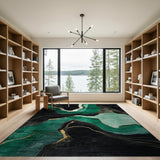 Emerald Green Gold Abstract Flow Area Rug