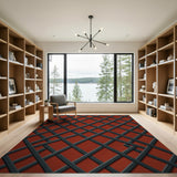 Bold Red Black Lattice Geometric Area Rug