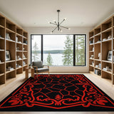 Ornate Red Floral Soccer Ball Area Rug