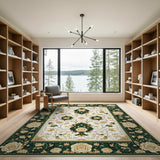 Emerald Green Gold Persian Floral Area Rug