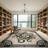 Ornate Green Swirl Persian Area Rug