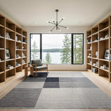 Modern Black White Geometric Block Woven Rug