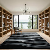 Misty Ocean Waves Black White Area Rug