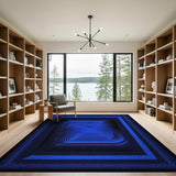 Hypnotic Blue Concentric Frames Area Rug