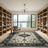 Ivory Navy Persian Medallion Area Rug