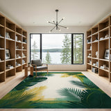 Green Lush Green Palm Leaf Coastal Area Rug