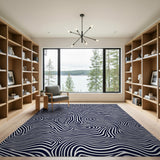 Wavy Black White Geometric Black and White Area Rug