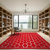 Red Bold Red Hexagon Geometric Area Rug