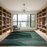 Emerald Grey Wave Abstract Area Rug
