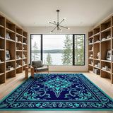 Teal Mandala Navy Blue Persian Area Rug