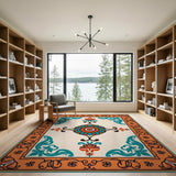 Multi-color and Patterns Teal Orange Medallion Persian Area Rug