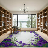 Purple Pansy and Lavender Floral Border Rug