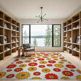 Vibrant Retro Spiral Flower Area Rug