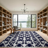 Black and White Navy Geometric Abstract Area Rug