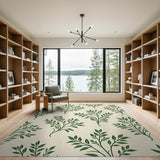 Elegant Green Botanical Leaf Area Rug