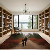 Majestic Red Deer in Misty Forest Area Rug