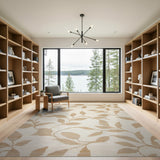 Cream Tan Leaf Motif Area Rug