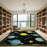 Retro Pixel Planets Stars Area Rug