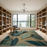 Vibrant Green Monstera Leaves Coastal Rug
