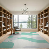 Geometric Modern Teal Abstract Wave Area Rug