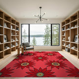 Bold Red Floral Pattern Area Rug
