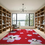 Kawaii Cherry Blossom Faces Red Area Rug