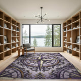 Distressed Vintage Compass Rose Purple Rug