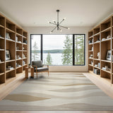 Beige and Neutral Layered Beige Wave Abstract Area Rug
