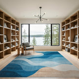 Blue and Teal Abstract Blue Wave Layers Area Rug