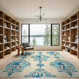 Floral Vintage Blue and Teal Elegant Blue Damask Floral Area Rug