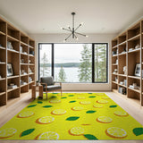 Fruit Pattern Yellow Sunny Lemon Slices Yellow Area Rug