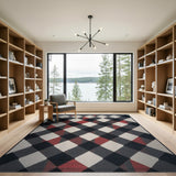 Black Grey Red Geometric Diamond Area Rug