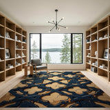 Distressed Navy Arabesque Lattice Area Rug