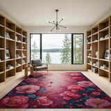Pink Vibrant Pink Peony Floral Area Rug