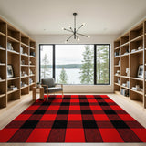Red Rustic Farmhouse Classic Red Black Buffalo Plaid Area Rug
