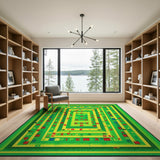 Green February Letter Maze Area Rug