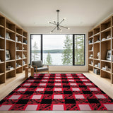 Multi-color and Patterns Distressed Red Black Plaid Area Rug