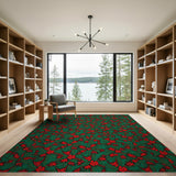 Multi-color and Patterns Vibrant Red Floral on Emerald Green Area Rug