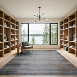 Distressed Grey Abstract Area Rug with Rust Accents