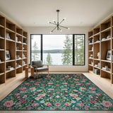 Emerald Green Oversized Rose Floral Rug