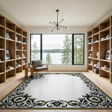 Gold and Silver Ornate Black Gold Persian Border Rug