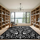 Ornate Black White Floral Vintage Black and White Area Rug