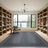 Grey Framed Grid Geometric Area Rug