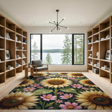 Glowing Sunflowers Pink Cosmos Area Rug