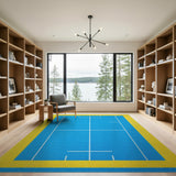 Blue Tennis Court Area Rug with Yellow Borders